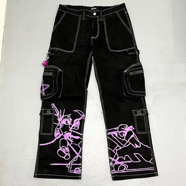 Jeans da donna Y2K Jeans larghi ins moda Harajuku jeans di tendenza uomo donna modelli stampati casual streetwear hip hop jeans neri donna 231115