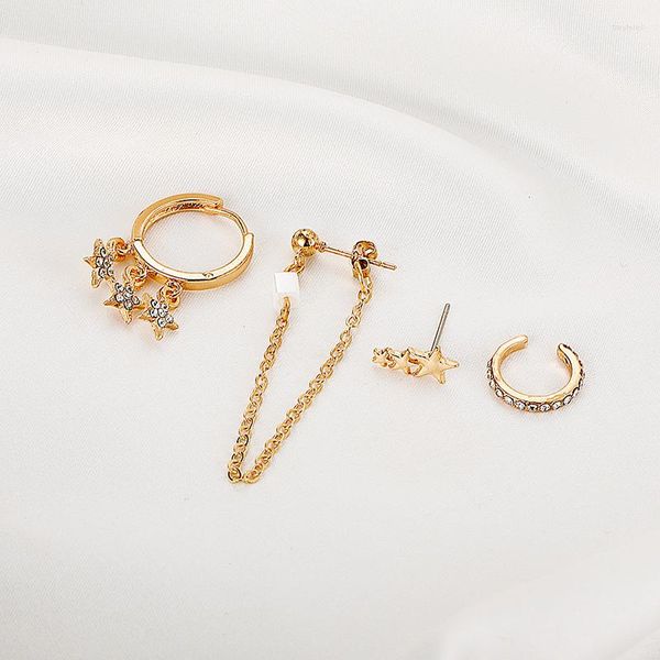 Серьги с шпилькой Женская модная металлическая цирконная звезда звезда кисточка цепь С-образная хрящевая манжета Клипа 4pcs/Set Dewelry