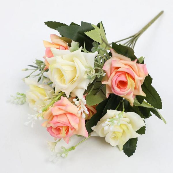 Dekorative Blumen Blume Bündel Schöne weiße Seiden Rose künstliche Hochzeit Haus Esstisch Dekoration Arrangement Arrangement