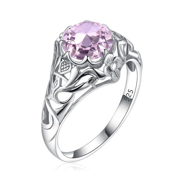 Cluster Ringe Rosa Kristall Hochzeit Weißgold 14 Karat Anillo Plata 925 Mujer Edelsteine Runde Niedliche Romantische Schmuckgeschenke Für Mädchen Fabrik