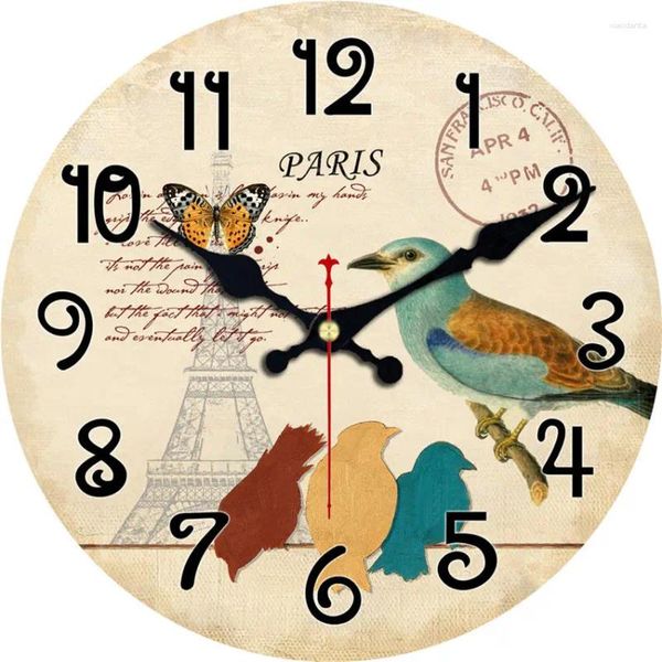 Orologi da parete Orologio vintage in legno Grande shabby chic rustico servizio affidabile candele stile antico casa