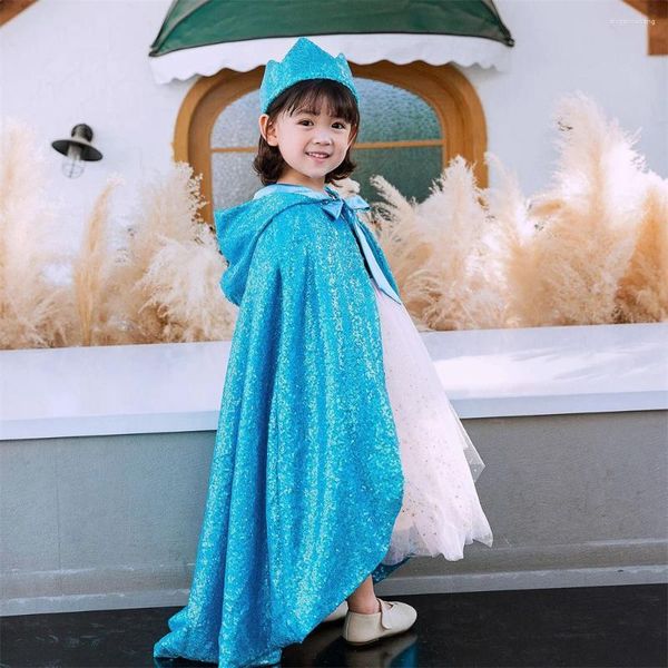 Vestidos de menina lantejoulas com capuz crianças capa com coroa para fantasia de cosplay de Natal e Halloween