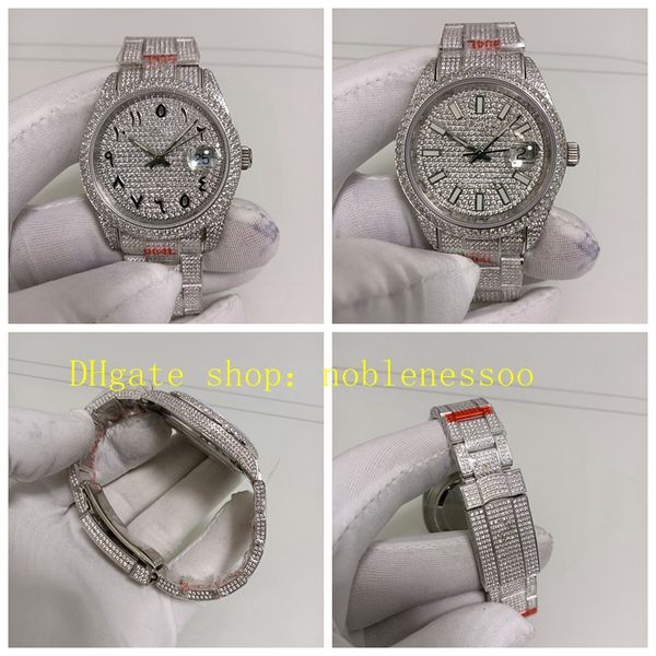 2 estilo 904l Aço de aço automático Relógios homens 41mm Data Data de Roma árabe embutido Bracelete de Diamante Full Diamond 116334 TW 2824 Movimento 126300 Relógios