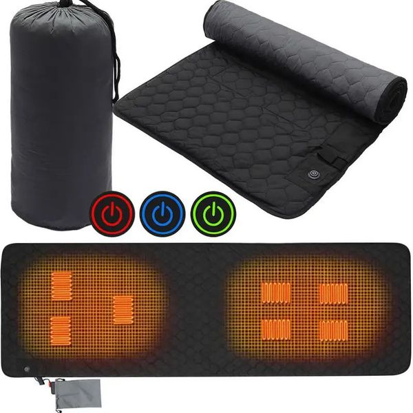 Almofadas ao ar livre 7 zonas USB Aquecimento Tapete de dormir Inverno Camping Barraca Bolsa Pad 3 Nível Ajustável Isolamento Elétrico Aquecido 231115