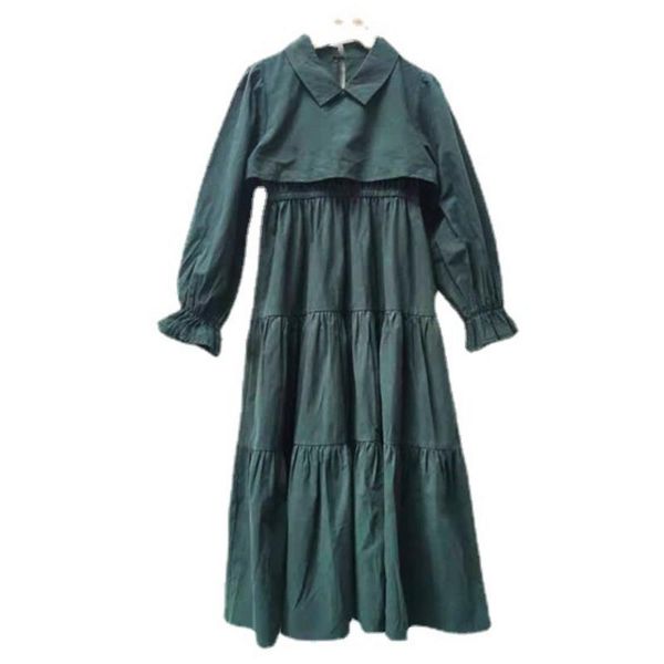 Mädchen Kleider Mädchen Kinder Für Mädchen 2023 Herbst Teen Midi Baumwollkleid Kinderkleidung Zwei Farben Rüschen Mode Kleidung #6440Mädchen