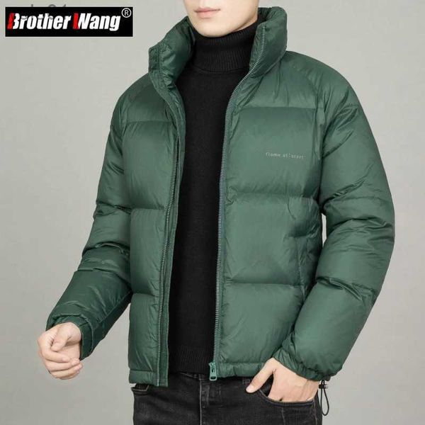 Masculino para baixo parkas outono inverno novo masculino gola luz para baixo jaqueta moda coreana oversize quente casaco grosso branco laranja verde preto l231115