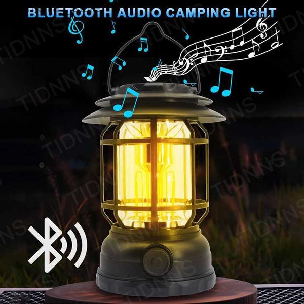 Lanterna de acampamento Camping Retro Lanterna Tocha Lanterna Luz Bluetooth Speaker Barraca Luz Para Barraca Ao Ar Livre Camping Caminhadas Stepless Light Dimming Q231116