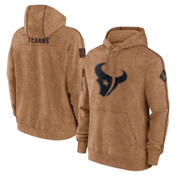 Houston''Texans''Men mulheres jovens moletom com capuz Salute To Service Club pulôver camisetas moletons futebol - marrom