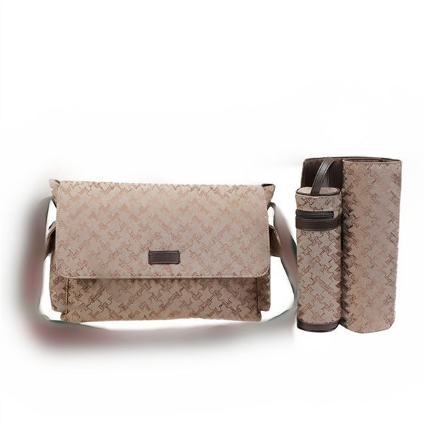 Borsa per pannolini Borsa per pannolini impermeabile per mamma Baby Cerniera per bebè Plaid marrone Stampa Zaino per le vendite Borsa per pannolini in pile Borsa a tracolla alla moda Set di tre pezzi D011