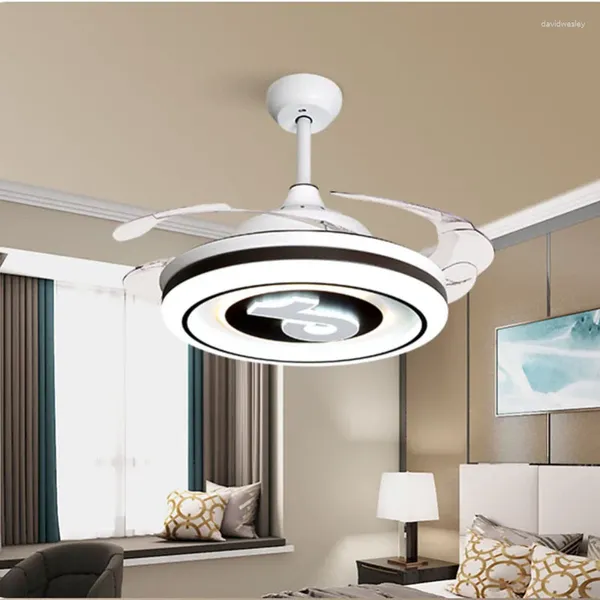 Ventilatore da soffitto a LED Lampada a sospensione Lampadario leggero Arte invisibile Famiglia Sala da pranzo Camera da letto Audio Bluetooth Conversione di frequenza dal vivo