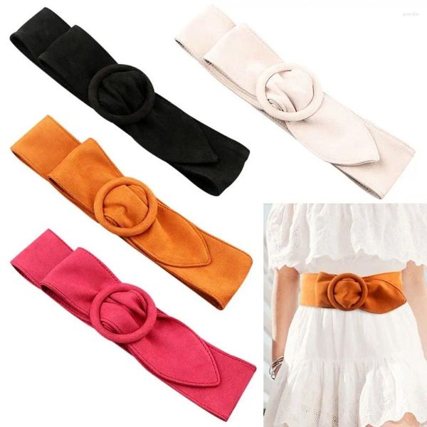 Cintos moda rosto macio decoração cinta fivela redonda cintura senhoras vestido cummerbund selvagem saia bandas camurça tecido cinto de cintura