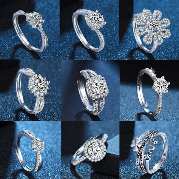 Solitärring 925 Sterling Silber Ring Blume Zirkon Offene Größe Verlobungsring Damen Ehering Party Mode Exquisiter Schmuck Geschenk 231115