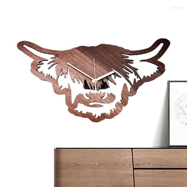 Estatuetas decorativas highland Cow Banheiro Relógio Cozinha Não denominada Bateria Relógios de parede Operados para a Decoração de casa Escola de escritório