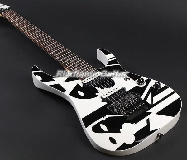 Nadir 7 Dizeler JPM Picasso P7 John Petrucci Beyaz Siyah Elektrik Gitar Floyd Rose Shamolo Köprüsü Whammy Bar Kilitleme Siyah Donanım