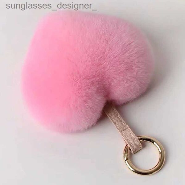 Chaveiros Lanyards Bonito Fofo Real Rex Rabbit Fur Bola Pompom Suave Pele Genuína Chaveiro Anel de Metal Pingente Saco Charme para Mulheres Acessórios GiftL231115