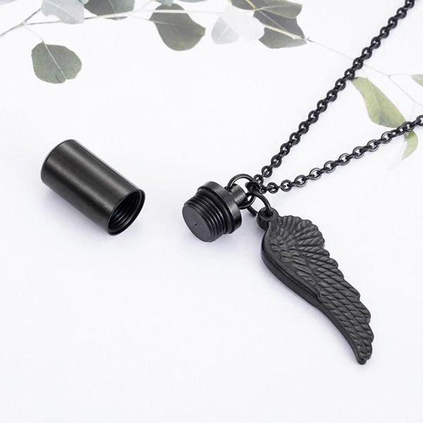 Catene Black Angel Wing Cylinder Jewelry For Ashes Keepsake Memorial Collana Pet Friend Family Circle Ciondolo Spessa