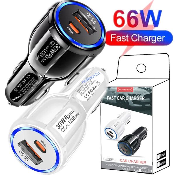 66W Super Fast быстро быстро зарядка PD USB C Car Charger Dual Ports 38W 30W Тип C Зарядные устройства для адаптера для iPad Air 14 15 Pro Samsung S23 S24 планшета GPS с коробкой.