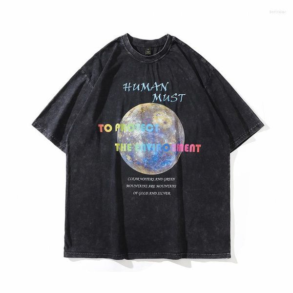 Herren T-Shirts Oversize Shirt Hip Hop Man T-Shirt Filmposter Gewaschenes T-Shirt Vintage Old Loose Male Harajuku Kleidung Sommer Jungen Kleidung