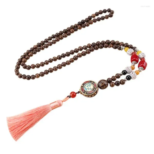 Ожерелья с подвесками в винтажном этническом стиле, деревянные бусины, длинное ожерелье, непальская цепочка для свитера с кисточками, аксессуары из хлопка и льна