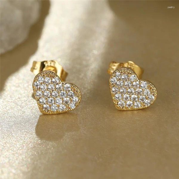 Brincos de garanhão pequeno amor coração para mulheres ouro prata cor pequeno zircão pedra brinco casamento orelha studs jóias festa diária