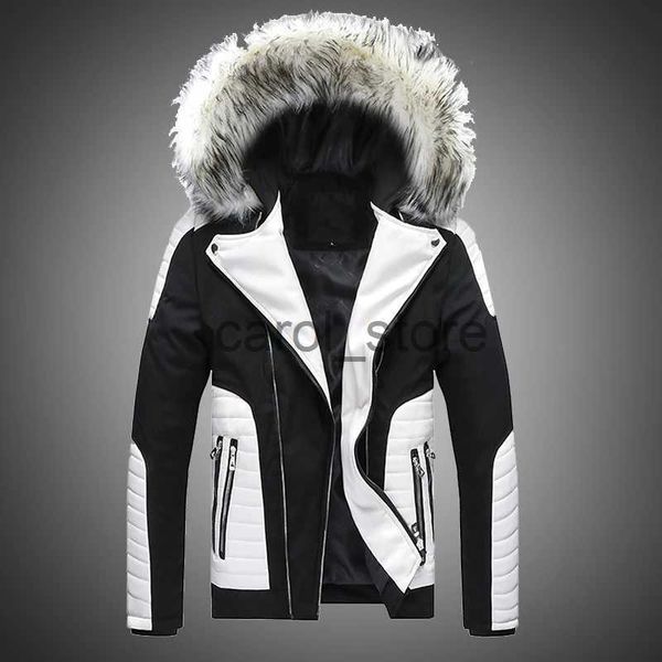 Jaquetas masculinas Homens Jaqueta Outono Inverno Jaqueta Com Capuz Jaqueta De Pele Falso Parka Homens Faux Couro Costura Estilo Motociclista Outwear Jaquetas J231115