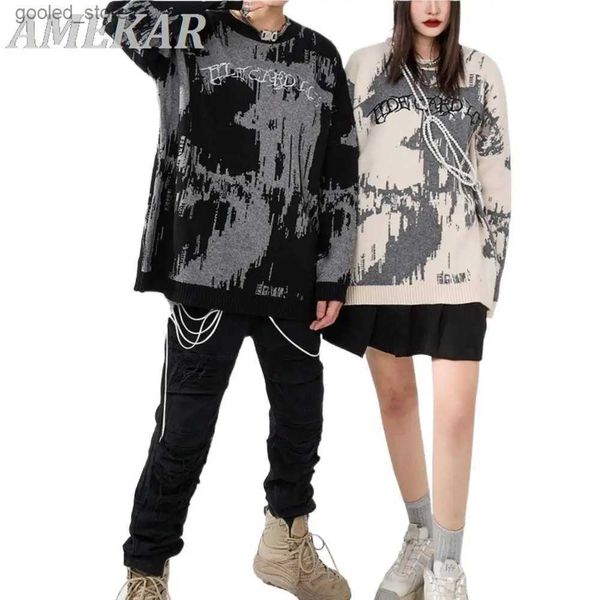 Suéteres masculinos 2022 hip hop malha jumper suéteres y2k carta bordado impressão streetwear harajuku outono hipster casual pullovers soltos q231115