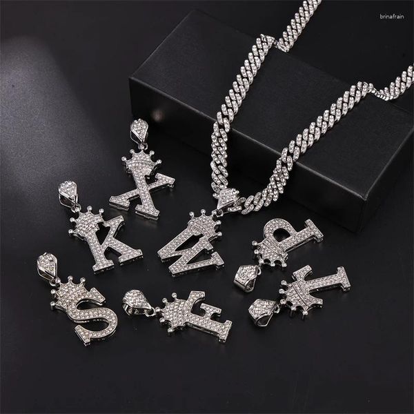 Anhänger Halsketten Hip Hop A-Z Krone Buchstaben mit Kubanischen Kette Initiale Zirkon Halskette Choker Für Männer Frauen Schmuck