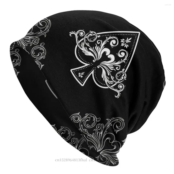 Beralar Kafa Beanies Caps Ace of Melezi Vintage Serin Siyah Şapka Kış Sıcak Bonnet Şapkaları Erkek Kadınlar Sokak Kayak Kapağı