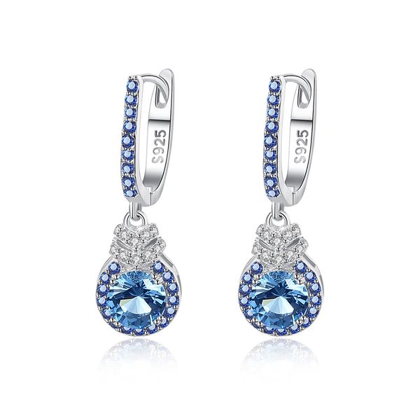 Orecchini pendenti con zaffiro S925 Argento Micro Set Zirconi blu Orecchini vintage Donne europee Orecchini moda Donna Gioielli per feste di nozze Regalo di San Valentino SPC