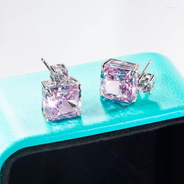 Brincos de garanhão Qinhuan 5ct rosa Studs S925 prata esterlina com platina banhado diamante de alto carbono para mulheres jóias finas