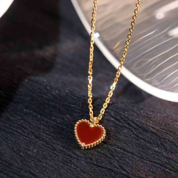 vanlies cleeflies Halskette LUCKY Love Red Jade Medal Rose Gold Halskette 925 Silber Classic Heart Shaped Pendant Collar Chain Gift