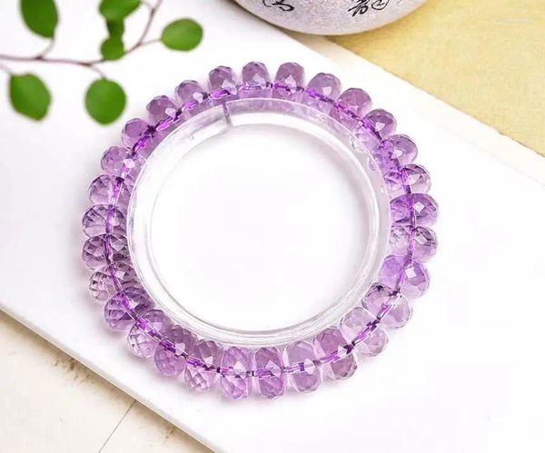 Dekorative Figuren, natürliche brasilianische Amethyst-Scheibenperlen, graviertes Armband, kristallklar und sauber, geeignet für Mädchen zum Tragen, Größe: 11 mm