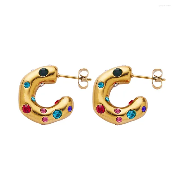 Orecchini a bottone con strass geometrici a forma di C per le donne Cerchio Perla Elegante moda in acciaio inossidabile Pendientes Gioielli Regalo per feste