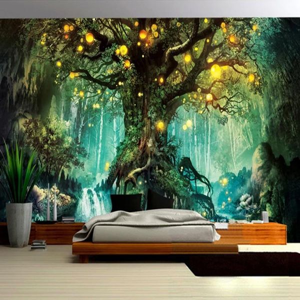 Tapeten Po Wallpaper 3D Romantische Fantasie Wald Baum Handgemalte Wandbilder Wohnzimmer TV Sofa Kinder Schlafzimmer Hintergrund Tapete Wände