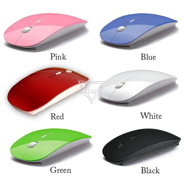 Haute qualité Style couleur bonbon ultra mince souris sans fil souris d'ordinateur et récepteur 2.4G USB optique coloré Support logo personnalisé