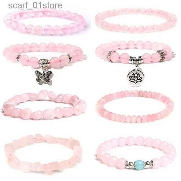 Kette Tren Rose Quartzs Armband Rosa Kristall Perlen Armbänder Stretch Naturstein Charms Armreifen Heilung Frauen Schmuck Reiki GiftL231115