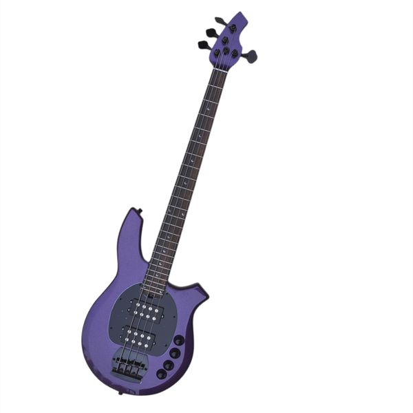Metalik Mor 4 Dizeler Krom Donanımlı Elektrik Bas Gitar HH Pikaplar Logo/Renk Özelleştirme
