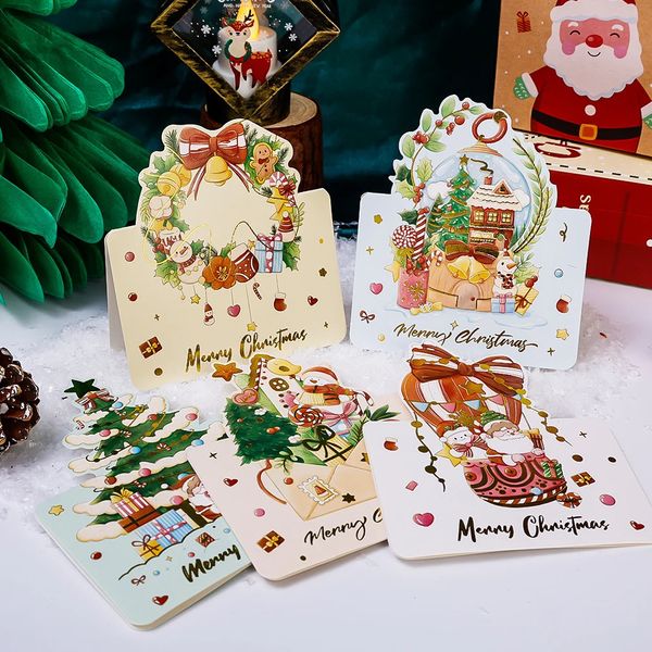 10PC Cartões Feliz Natal Cartão Mini Amigos Família Desejando Bolo de Aniversário 3D Cartão Postal Ano Novo Infantil Presente Decorativo de Natal 231115
