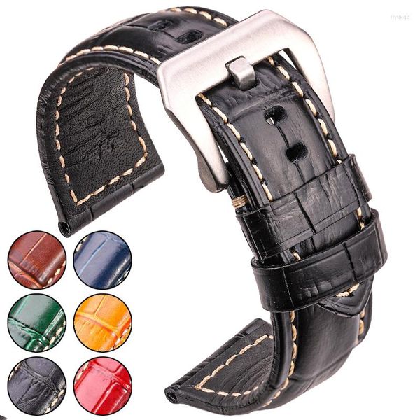 Uhrenarmbänder Echtes Lederband 5 Farben Krokodilmuster Damen Herren 20 mm 22 mm 24 mm Armband mit silbernem schwarzem Stahlschnallenarmband