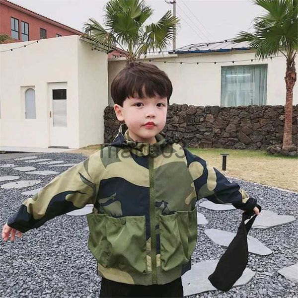 Giacche Abbigliamento per bambini Per ragazzo Autunno Primavera 2023 Giacca mimetica con cappuccio per ragazzi Cappotto Giacca a vento coreana Giacca per bambini Capispalla 1-11Y J231115