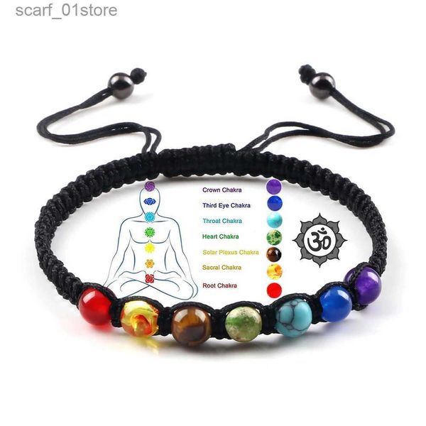 Kette Handgemacht 7 Chakra Perlen Armband 6mm Natursteinschnur geflochten Yoga Reiki Heilung Balance Armbänder Armreifen Meditation GeschenkL231115