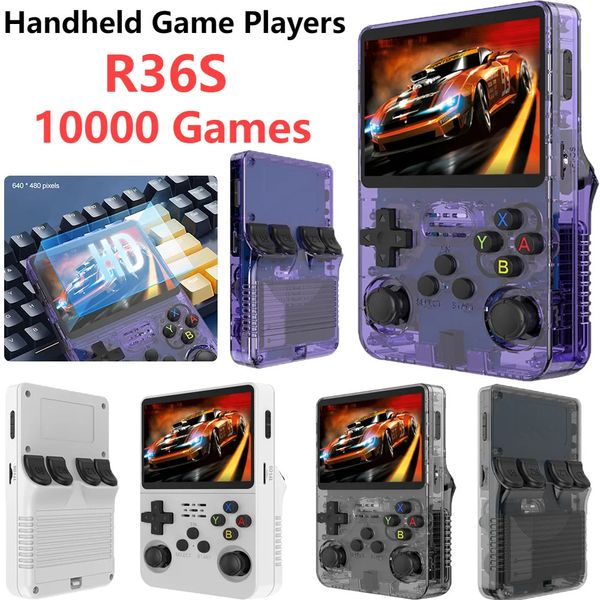 Jogadores de jogos portáteis R36S Console de videogame retrô portátil de 3,5 polegadas IPS Screen Player Pocket Video Player para crianças 64GB 10000 Sistema de jogos Linux 231114