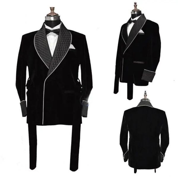 Abiti da uomo Blazer invernali Velluto nero da uomo Cappotto da smoking Giacca lunga rossa Cappotto da sposo per feste da ballo Abbigliamento da lavoro Solo 1 blazer con cintura 231115