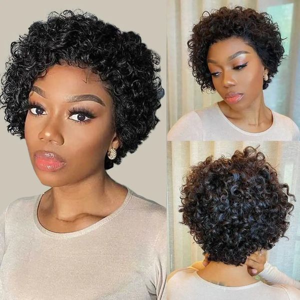 Sintético Kinky Curly Curto Bob Lace Front Remy Cabelo Humano Preplucked Glueless Pixie Cut 13X1 Jerry Curl Frontal Pronto para Usar 231114