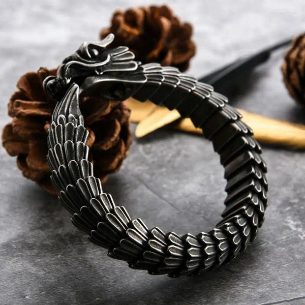 Link Pulseiras Vintage Quilha Dragão Escala Pulseira Homens Matte Brilhante Cabeça Chinesa Bênção Amuleto Jóias