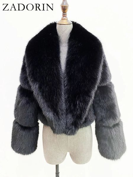 Couro feminino faux zadorin luxo designer roupas femininas recortadas casaco de pele preta manga longa fofo jaqueta casacos de inverno 231114