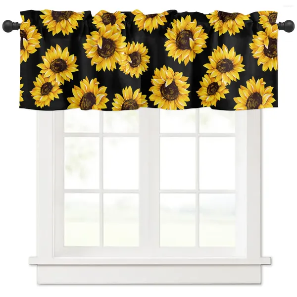 Cortina planta girassol flor preto cozinha janela cortinas decoração para casa curto para sala de estar quarto pequenas cortinas