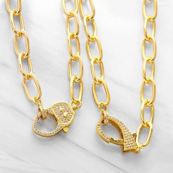 Anhänger Halsketten FLOLA Chunky Cuban Link Kette Halskette für Frauen Pave CZ Weißer Stein Karabinerverschluss Mädchen Schmuck Geschenke Nkea014