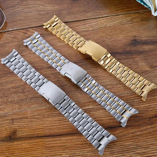 İzle Bantlar Ay 16 18 20 22 24mm Gümüş Altın 316L Paslanmaz Çelik Kavisli Uç Bilek Bant Strap Swactain Men Metal Bilezik Kemeri