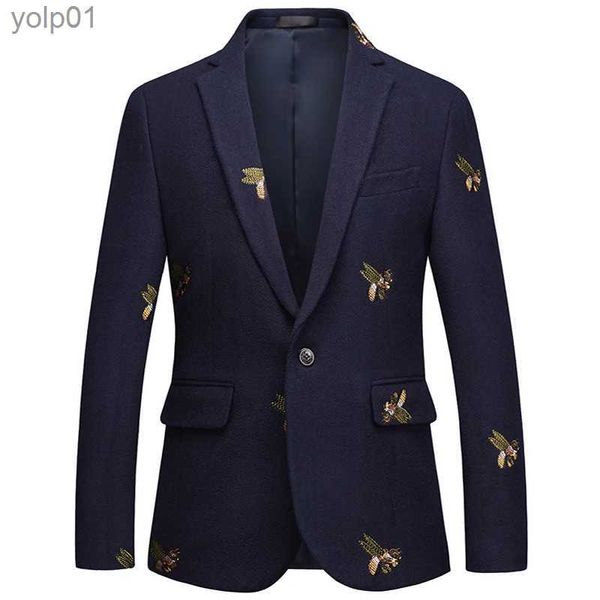 Jaquetas masculinas S-6XL boutique moda bordado masculino casual negócios blazer fino terno jaqueta azul marinho casamento banquete coatl231115
